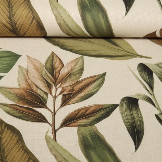 Baumwoll-Canvas - Digitaldruck Große Blätter Beige