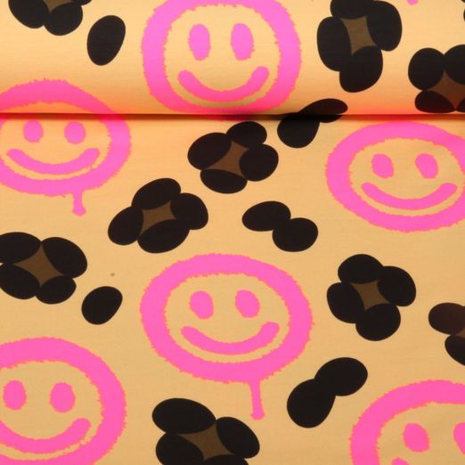 Sommersweat - French Terry Leo Smileys Pink Beige