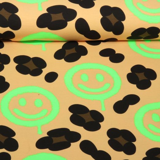 Sommersweat - French Terry Leo Smileys Grün Beige
