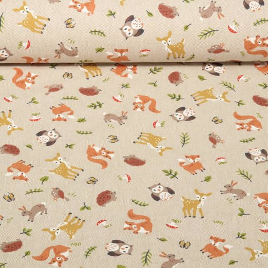 Canvas - Waldtiere Leinenlook Beige
