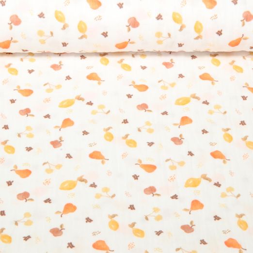 Baumwoll-Musselin - Double Gauze Digitaldruck Früchte Orange