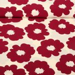 Popeline de viscose - Fleurs Rouge cerise Ecru