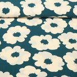 Popeline de viscose - Fleurs Vert pétrole Ecru
