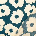 Popelina de viscosa - Flores verde petróleo Ecru