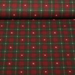 Toile de coton canevas Effet lin Carreaux Coeurs Rennes Rouge Vert