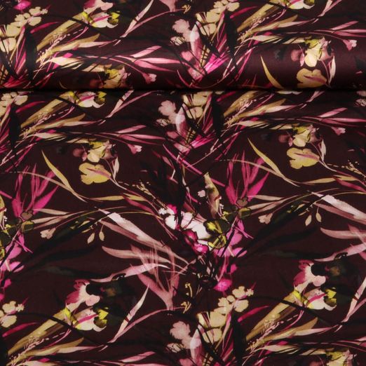 Viskose-Satin - Digitaldruck Blätter Bordeaux