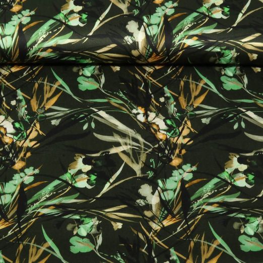 Viskose-Satin - Digitaldruck Blätter Olive