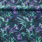 Satin de viscose - Impression digitale Feuilles Bleu pétrole