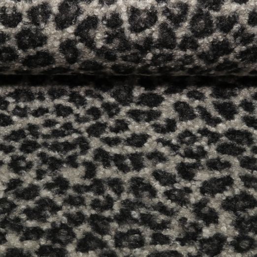 Mantelstoff - Boucle Leomuster Grau Schwarz