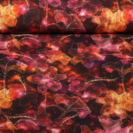 Jersey - Digitaldruck Blüten Multicolor Burgund