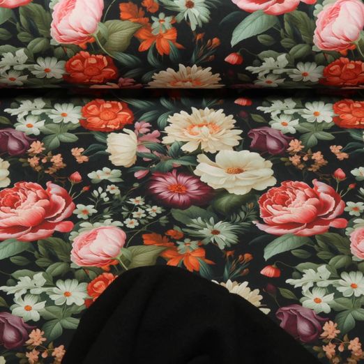 Softshell - Digitaldruck Blumen Schwarz
