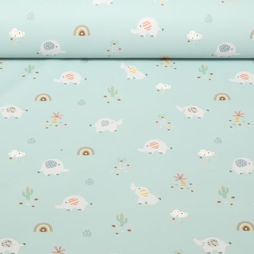 Regenjackenstoff - Aqua Protect Digitaldruck Elefanten Mint