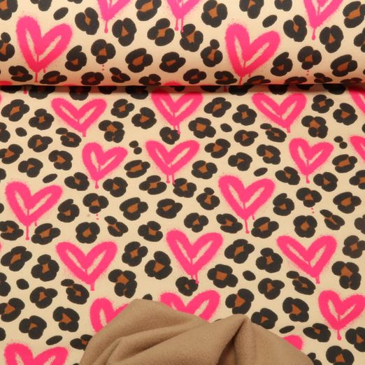 Softshell - Impression digitale Léopard Coeurs Beige