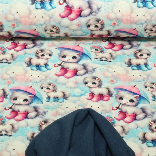 Softshell - Digitaldruck Ponys Wolken Hellblau