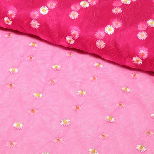 Softtüll - Blümchen Bestickt Pink