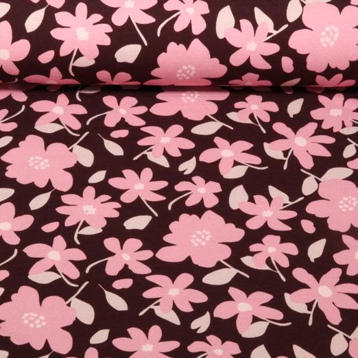 Sommersweat - French Terry Digitaldruck Blumen Bordeaux