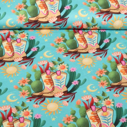 Satin de coton bio - Hamburger Liebe Western Fairy Tales Cowgirls Turquoise