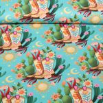 Satyna z bawełny organicznej - Western Fairy Tales Cowgirls Turquoise