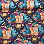 Satyna z bawełny organicznej - Western Fairy Tales Cowgirls Blue