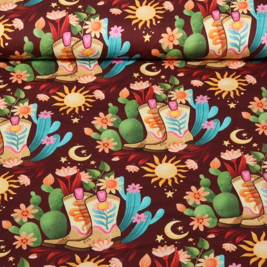 Bio Baumwoll-Satin - Hamburger Liebe Western Fairy Tales Cowgirls Bordeaux