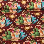 Satyna z bawełny organicznej - Western Fairy Tales Cowgirls Bordeaux