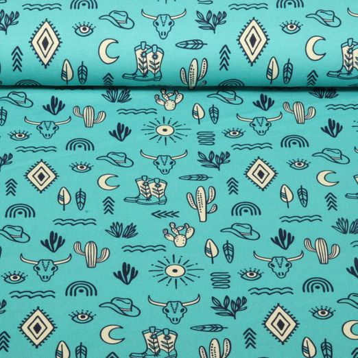 Bio Jersey - Hamburger Liebe Western Fairy Tales Yeehaw Türkis