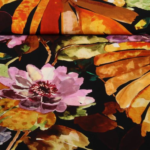 Viskose-Popeline - Digitaldruck Blüten Multicolor Orange