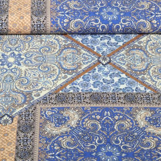 Viskose-Popeline - Digitaldruck Patchwork Blau