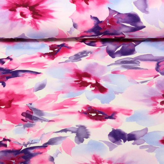 Sweat d'été - French Terry Imp. digi. Fleurs en aquarelle Rose vif