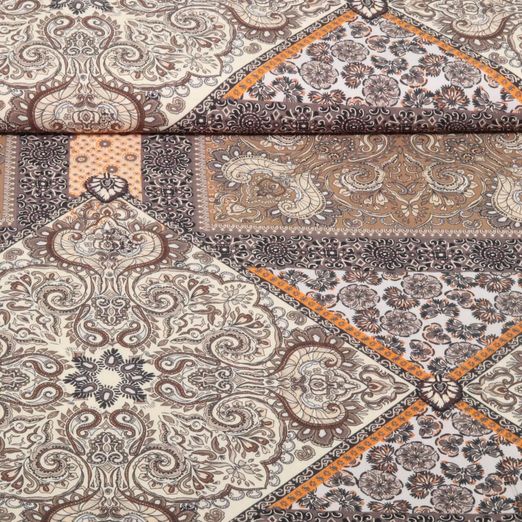 Viskose-Popeline - Digitaldruck Patchwork Braun