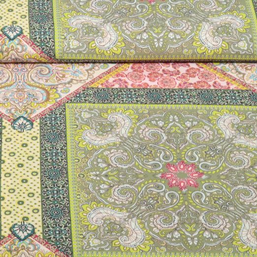 Viskose-Popeline - Digitaldruck Patchwork Grün