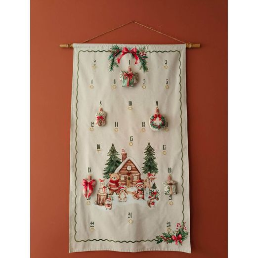 Canvas Panel - Nostalgie Adventskalender Leinenlook Grau