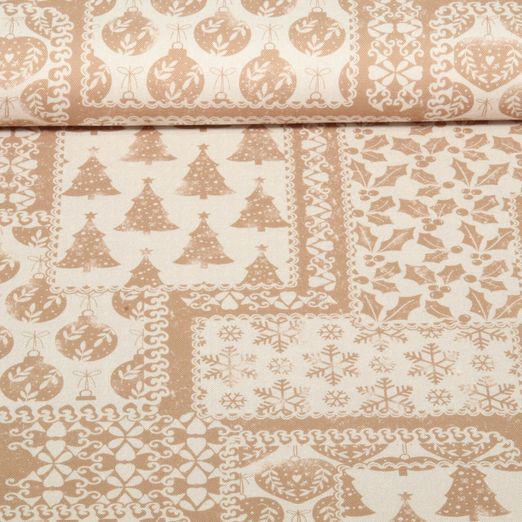 Baumwoll-Canvas -Patchwork Weihnachten Leinenlook Sand