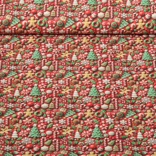 Baumwoll-Popeline - Weihnachtsmotive 3D Rot