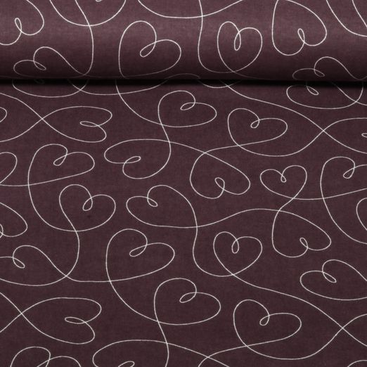 Baumwoll-Flanell - Herzen Bordeaux
