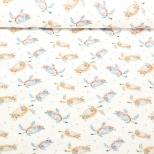 Flanelle de coton - Impression digitale Tortues Ecru