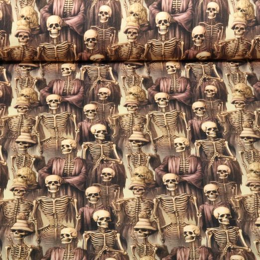 Sommersweat - French Terry Digitaldruck Halloween Skelette Braun