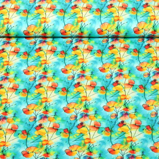 Baumwoll-Popeline - Blumen Türkis