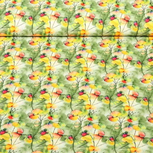 Baumwoll-Popeline - Blumen Grün