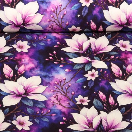 Sommersweat - French Terry Digitaldruck Magnolien Lila