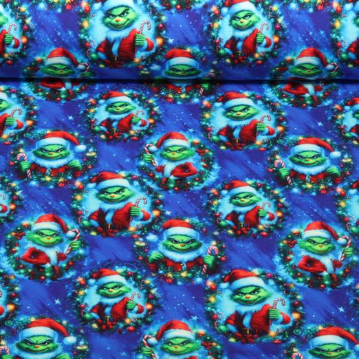 Sommersweat - French Terry Digitaldruck Weihnachtsmuffel Blau