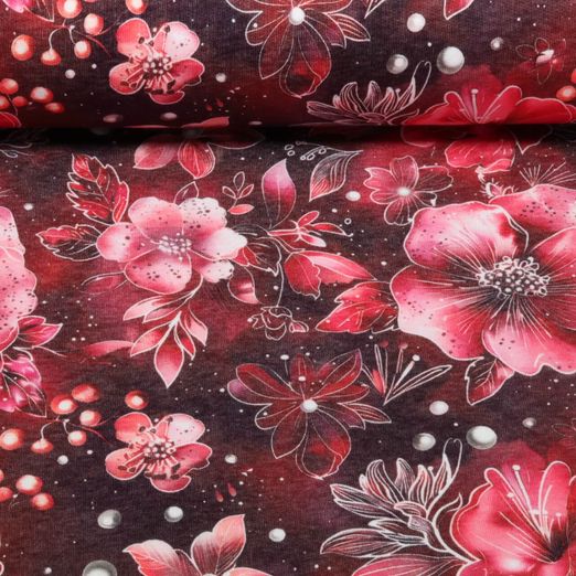 Jogging - Digitaldruck Große Blüten Rot Angeraut