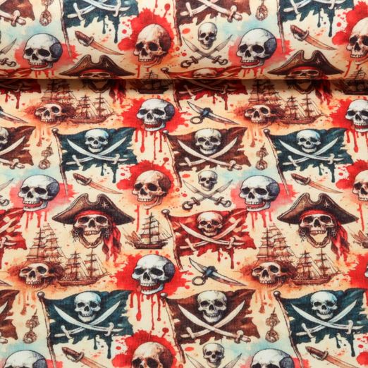 Jogging - Digitaldruck Piraten Totenköpfe Beige Angeraut