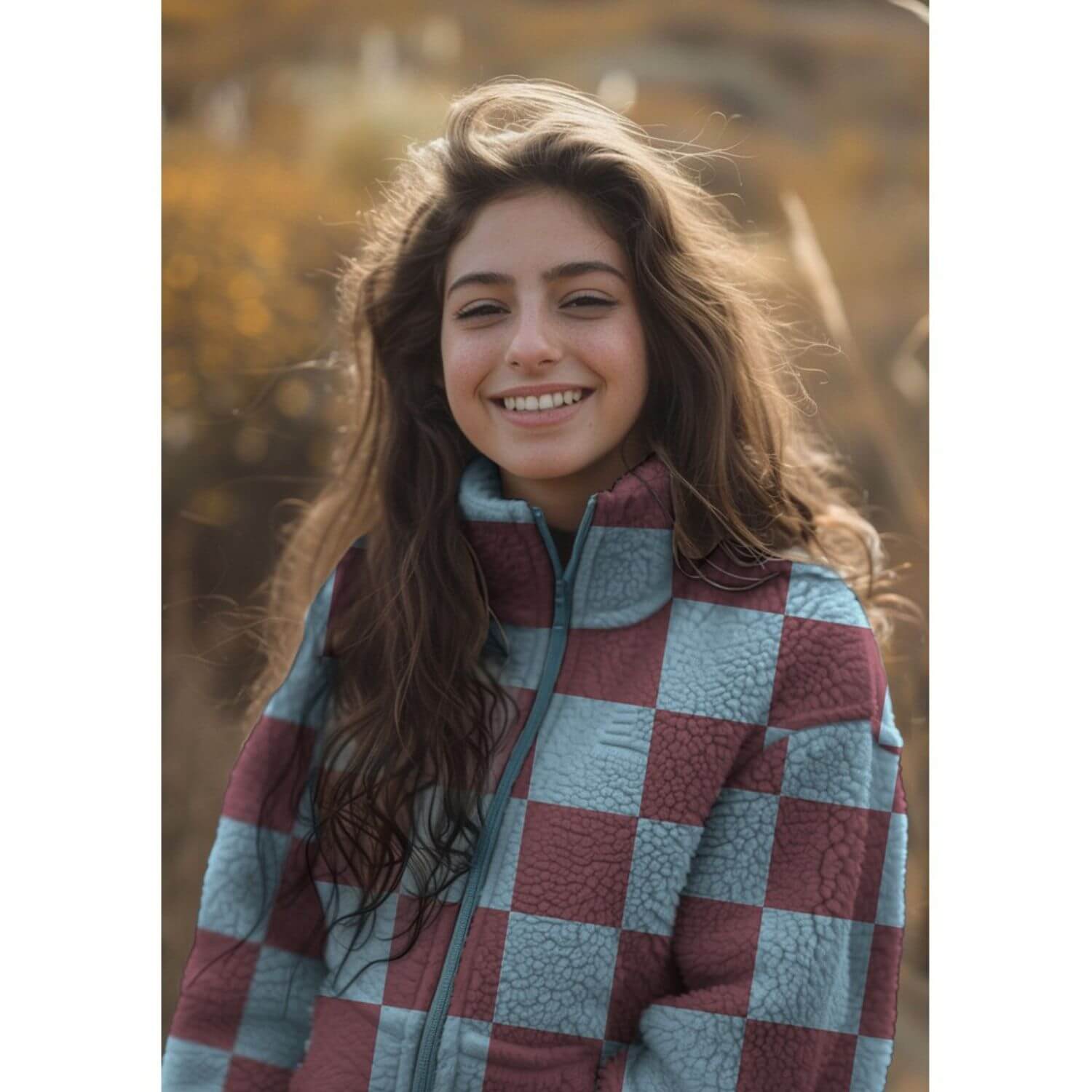 Teddyfleece - Buntes Karo Bordeaux Bleu-1 Teddyfleece - Buntes Karo Bordeaux Bleu-1