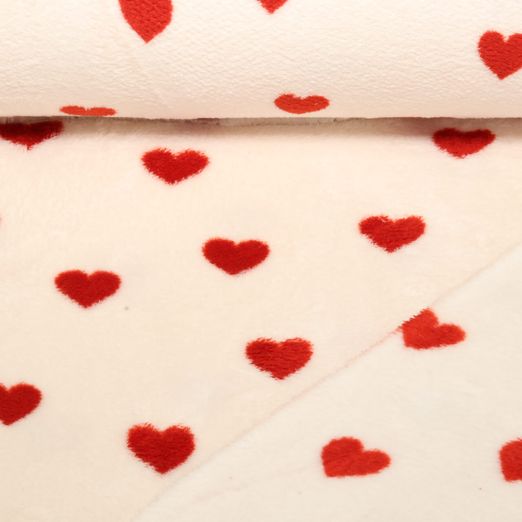 Wellness Fleece - Doubleface Herzen Ecru