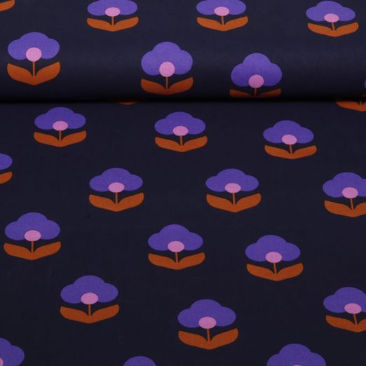 Beschichtete Baumwolle - Blumen Navy