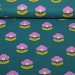 Coton enduit - Fleurs Bleu pétrole