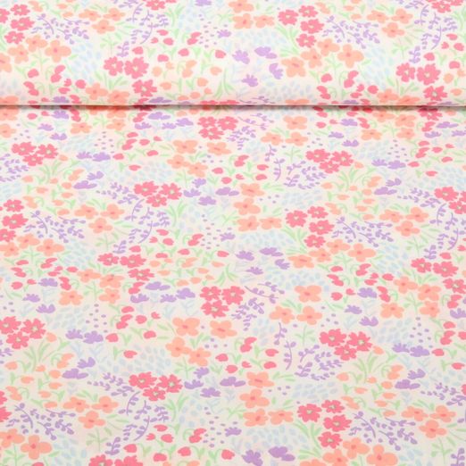 Beschichtete Baumwolle - Blumen Weiß