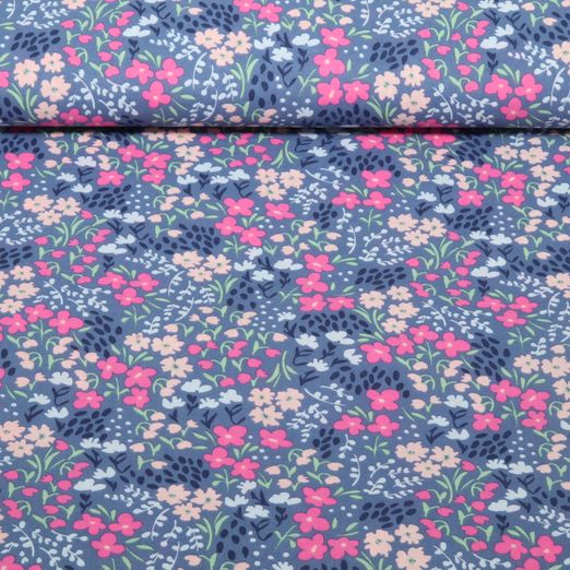 Beschichtete Baumwolle - Blumen Jeansblau