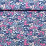 Coton enduit - Fleurs Bleu jeans 